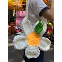 Túi Len Hình Hoa Cúc Trắng Vàng Cỡ Lớn Kèm Lá Xanh